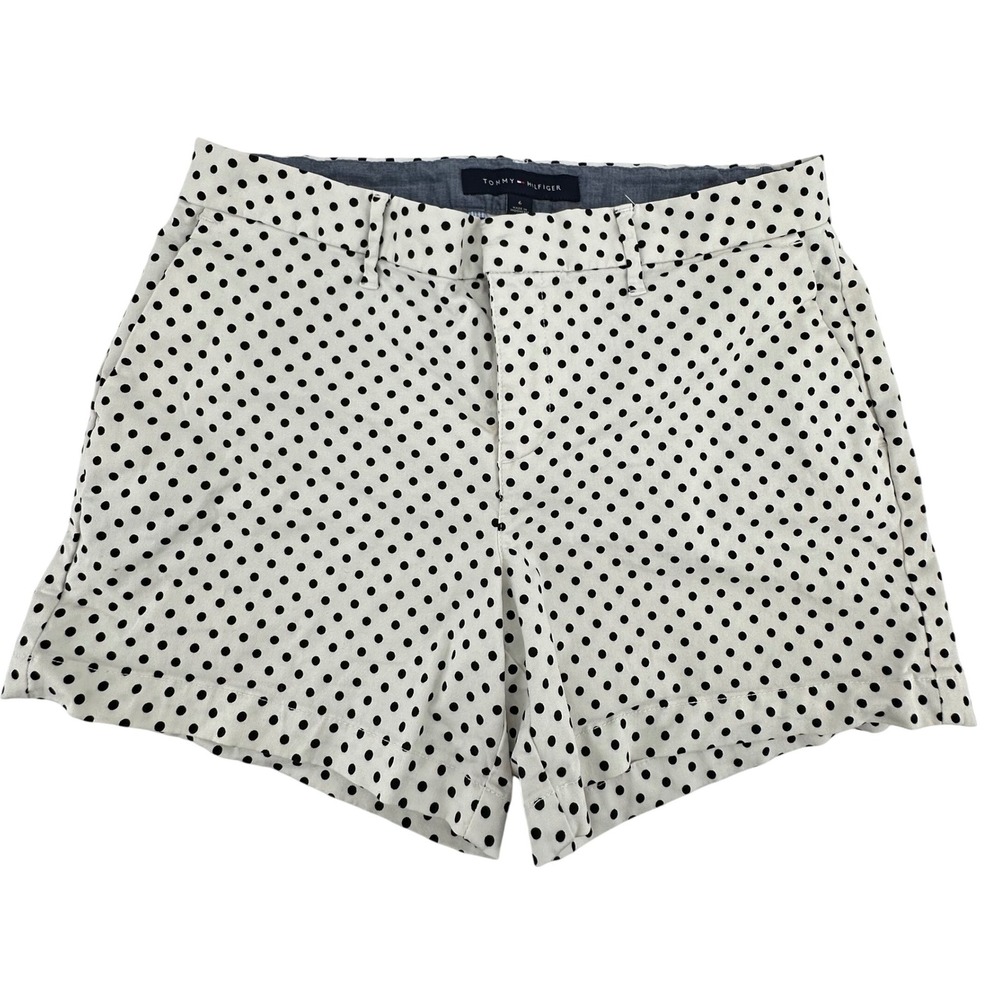 Tommy Hilfiger Polka Dot Shorts Womens 6 White‎ Black Stretch Chino Preppy